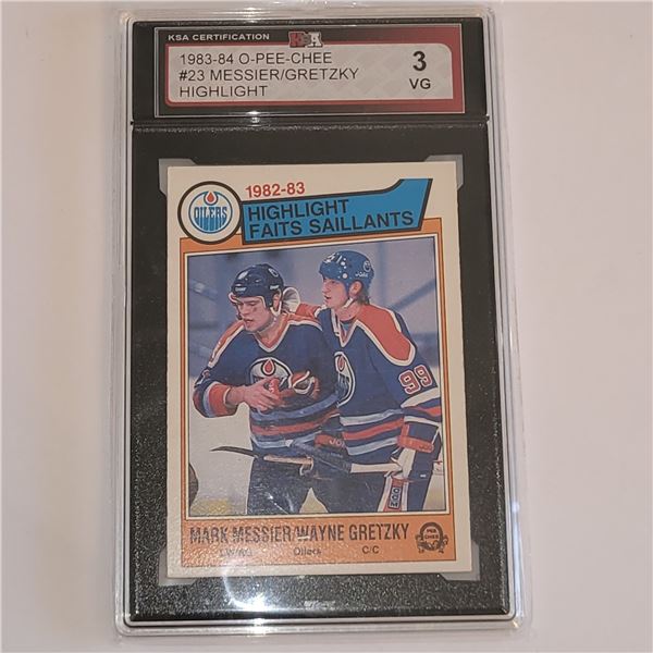 1983-84 O-PEE-CHEE #23 MESSIER/GRETZKY HIGHLIGHT (GRADED 3 VG)