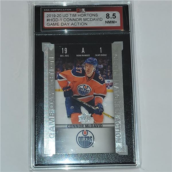 2019-20 UD TIM HORTONS #HGD-1 CONNOR MCDAVID GAME DAY ACTION (GRADED 8.5 NMM+)