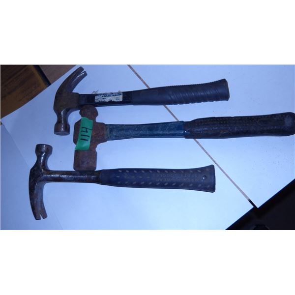 UNCLAIMED STORAGE:  2 CLAW HAMMERS, 1 BALL PEN HAMMER