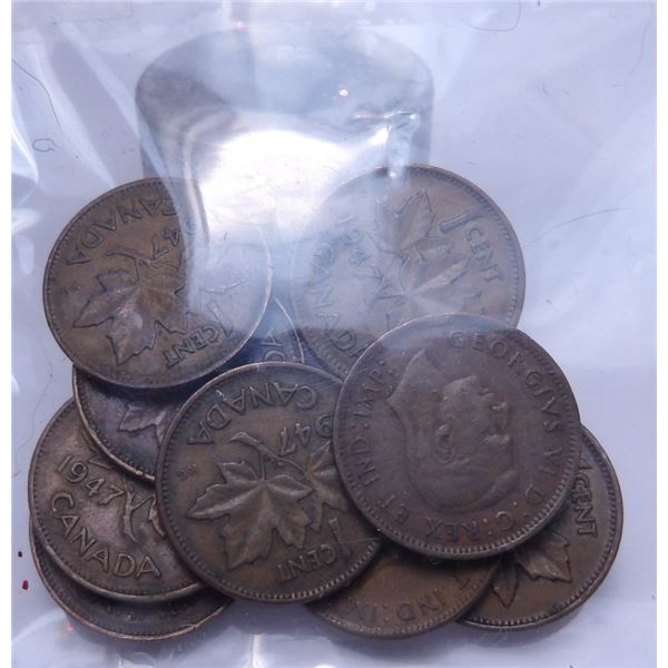 1947 LOT OF 10 KING GEORGE VI LAST OF CANADA PENNIES