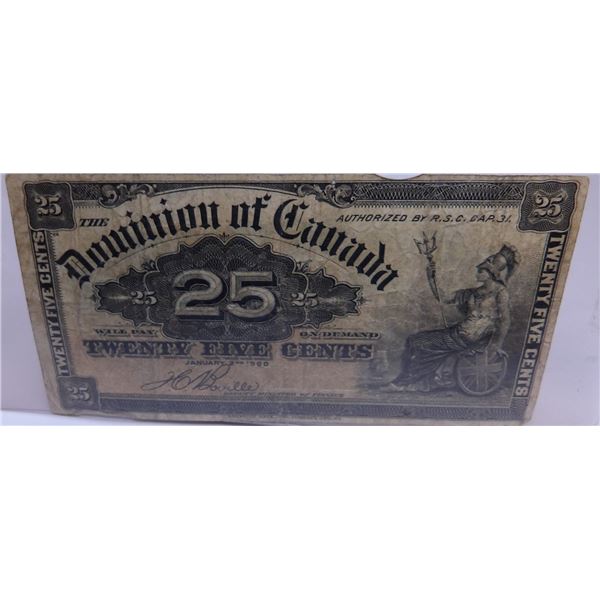 1900 DOMINION OF CANADA 25 CENT SHIN PLASTER BANK NOTE