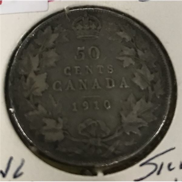 1910 CANADA KING EDWARD VII SILVER HALF DOLLAR