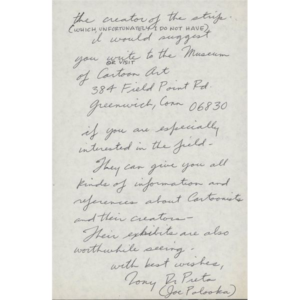 1940s Comic Book Artist Tony Di Preta handwritten signed letter