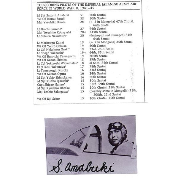 World War 2 Fighter Ace Satoshi Anabuki Signed Photograph