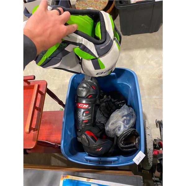 BOX OF ASSORTED HOCKEY GEAR
