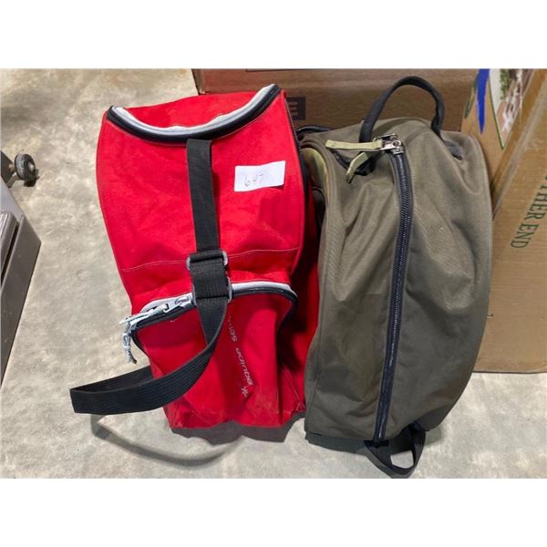 2 SNOWBOARD/SKI BOOT BAGS AND A PAIR OF SIZE 10 HEAD SKI BOOTS