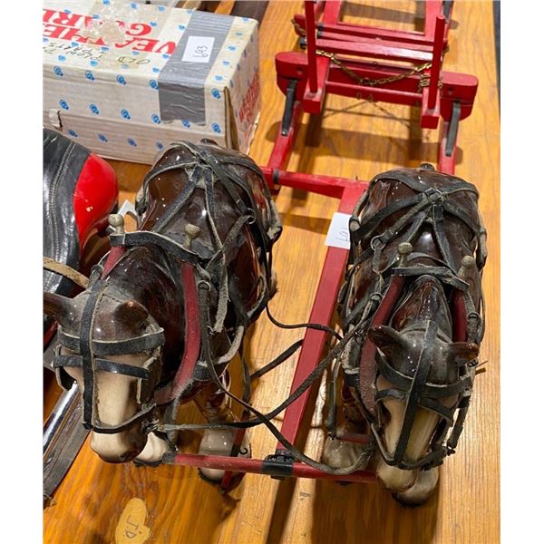 COLLECTIBLE PORCELAIN HORSES WITH SLEIGH AND REIGNS