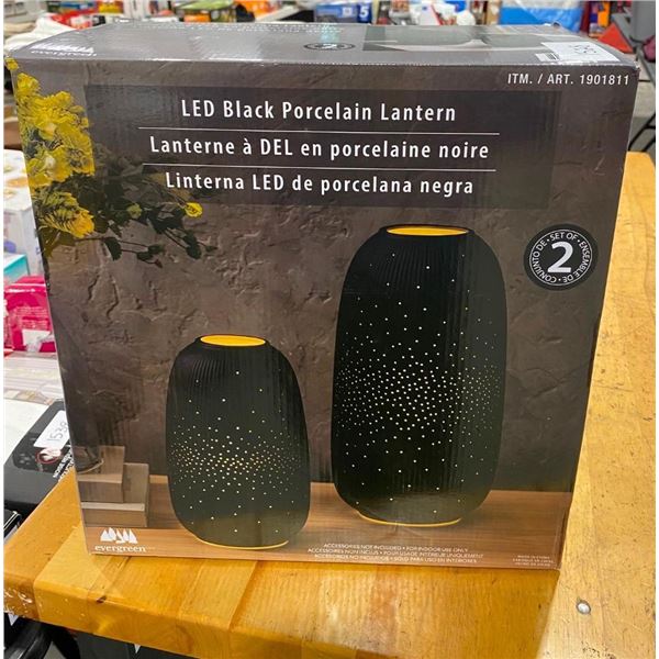 SET OF 2 OF LED BLACK PORCELAIN LANTERNS