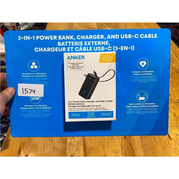 3-IN-1 POWER BANK AND CHARGER AND USB-C CABLE