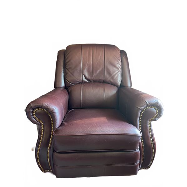 Brown Leather Recliner Armchair with Brass Nailhead Trim