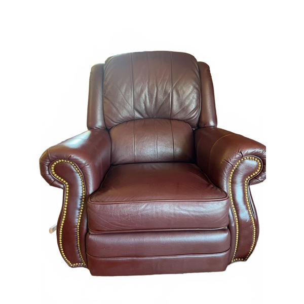 Dark Brown Leather Recliner Chair with Nailhead Trim, 34" Wide x 40" High
