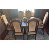 Image 1 : Wood Dining Table With Adjustable Size 67" x 43" and Six Upholstered Chairs