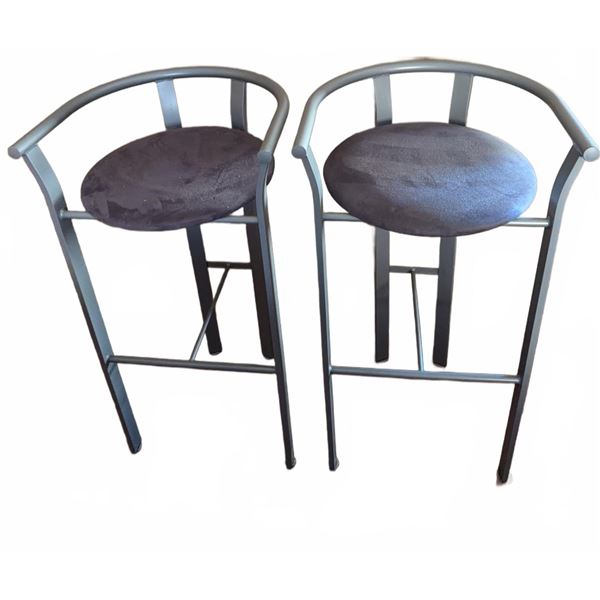 36-Inch Metal Frame Bar Chairs with Grey Fabric Seats and Armrests