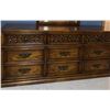 Image 3 : Wood Dresser With Ornate Carved Front, 9 Drawers, and Framed Mirror 33" x 48"
