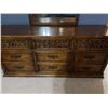 Image 4 : Wood Dresser With Ornate Carved Front, 9 Drawers, and Framed Mirror 33" x 48"