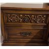 Image 2 : Ornate Wood Nightstands with Carved Fronts, Two Pieces, Each 26 x 17 Inches