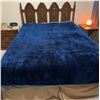 Image 1 : Wooden Queen Headboard With Blue Plush Blanket, 59" Width x 46" Height, Without Matrix