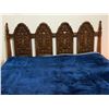 Image 2 : Wooden Queen Headboard With Blue Plush Blanket, 59" Width x 46" Height, Without Matrix