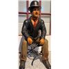 Image 1 : Painted Cast Iron Figure Sitting on Stool with Bowler Hat and Red Polka Dot Scarf