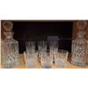 Image 1 : Cut Glass Decanter Set with Two Decanters and Six Assorted Tumblers