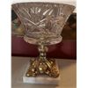 Image 1 : Cut Glass Centerpiece Bowl on Ornate Brass Stand with Marble Base