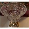 Image 3 : Cut Glass Centerpiece Bowl on Ornate Brass Stand with Marble Base