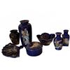 Image 1 : Japanese Style Blue and Black Ceramic Vases Bowls and Fan Dish Lot