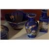 Image 3 : Japanese Style Blue and Black Ceramic Vases Bowls and Fan Dish Lot