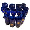 Image 1 : 12 Cobalt Blue Glasses with Celestial Sun, Moon and Stars Design
