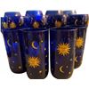 Image 2 : 12 Cobalt Blue Glasses with Celestial Sun, Moon and Stars Design