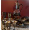 Image 2 : Victorian 512 Silver Plated Tableware Set: Carafe, Goblets, Teapot, Tray, Gravy Boat