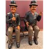 Image 1 : Seated Comedic Figures in Bowler Hats on Metal Bench
