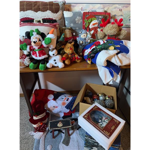 Large Assortment of Christmas Decorations, Plush Toys, Ornaments, Stockings, Holiday Decor