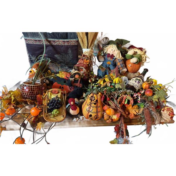 Large Assorted Fall Thanksgiving Decor Lot With Pumpkins, Wreaths, Scarecrows