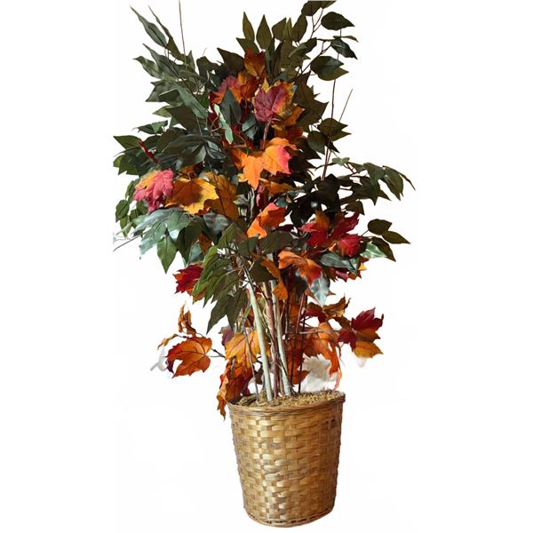 Artificial Mixed Green and Autumn Leaf Plant in Woven Basket