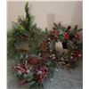 Image 1 : Holiday Wreaths and Candle Ring Set with Pinecones, Red Berries, Faux Greenery