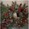 Image 2 : Holiday Wreaths and Candle Ring Set with Pinecones, Red Berries, Faux Greenery