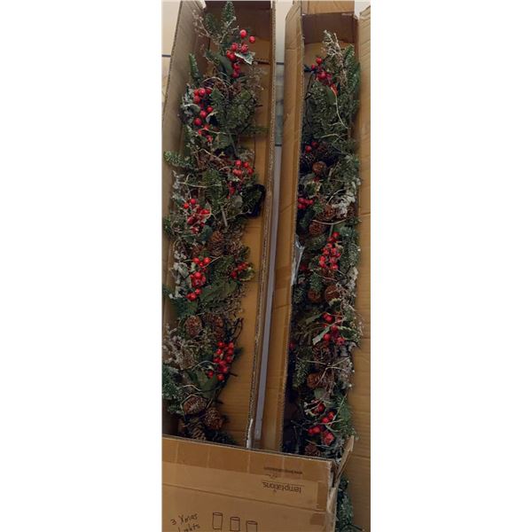 3 Christmas Lighted Garlands with Pinecones and Red Berries