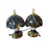 Image 1 : Brass and Glass Table Lamps with Floral Etched Shades and Porcelain Bases