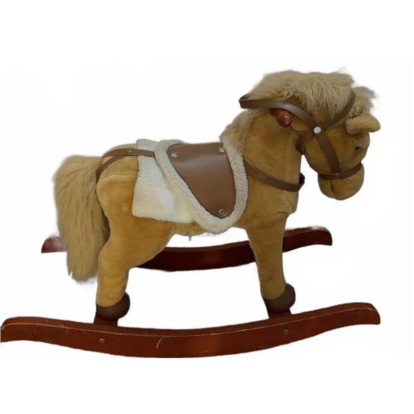 Plush Rocking Horse with Wooden Base and Saddle