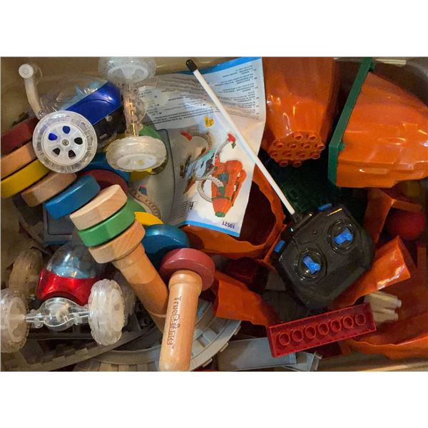 Remote Control Toy Parts, Wheels, Wooden Stacking Rings, and Building Blocks