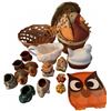 Image 1 : Thanksgiving and Fall Decor Lot: Owl Plate, Ceramic Animals, Turkey Basket, Salt Shakers