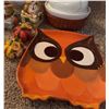 Image 3 : Thanksgiving and Fall Decor Lot: Owl Plate, Ceramic Animals, Turkey Basket, Salt Shakers