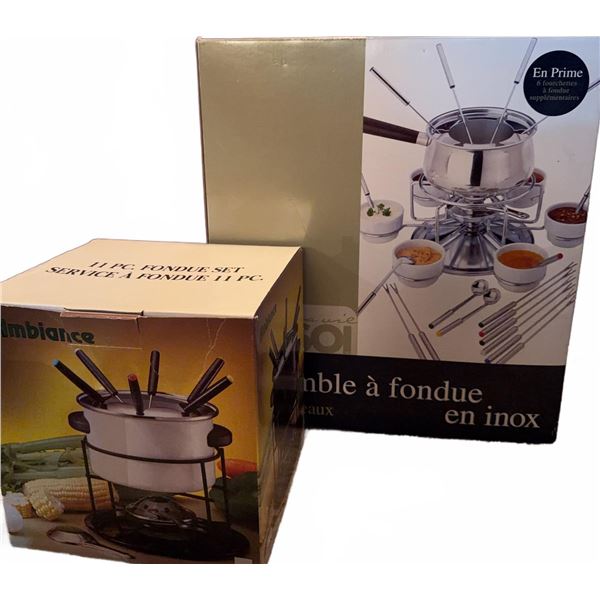 2 Stainless Steel Fondue Sets by Ambiance and En Prime