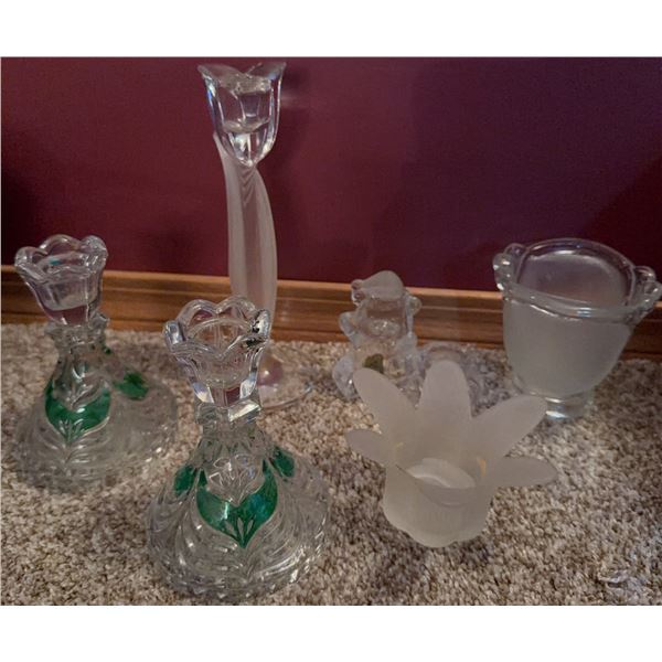 Glass Candle Holders and Decorative Glass Pieces, 6 Pieces