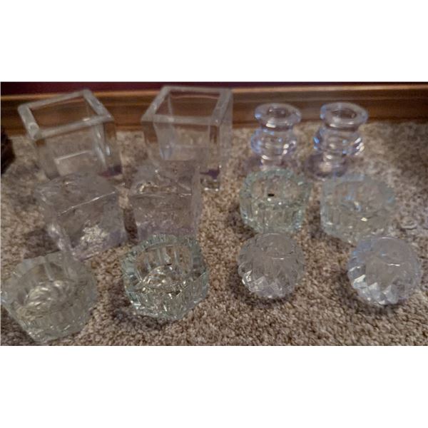 Clear Pressed Glass Candle Holders and Votive Cubes, 10-Piece Lot