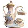 Image 1 : Porcelain Teapot Figurine Set with Blue Hydrangea Design and Teacup on Tray