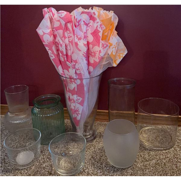 Decorative Glass Vases and Candle Holders, 8 Pieces, Mixed Designs