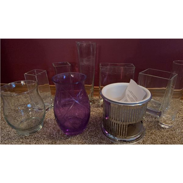 Glass and Crystal Vases with Metal Candle Holder, 8 Pieces