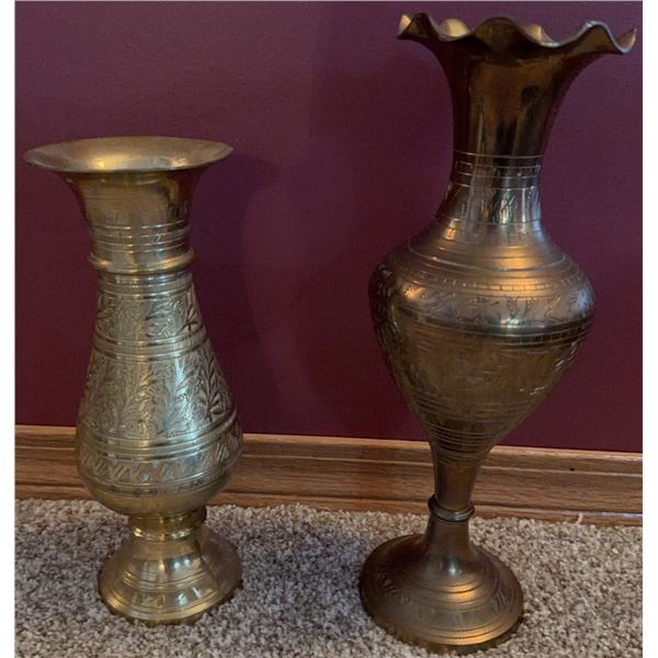 Engraved Brass Vases with Decorative Patterns